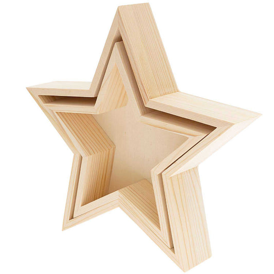 25.5cm & 20cm Chunky and Deep Star Shape Wooden Trays to Decorate