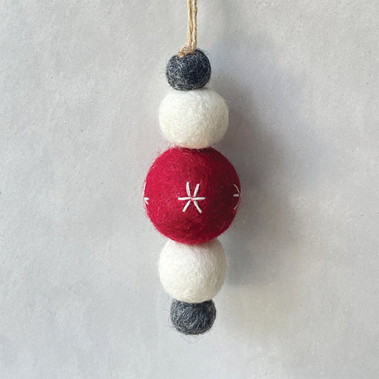 Handmade Felted Droplet Style Christmas Tree Bauble | Deep Red Mix | 9.5cm