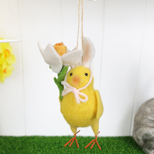 Felted Chick & Daffodil Easter Tree Decoration | Hanging Ornament | Gisela Graham