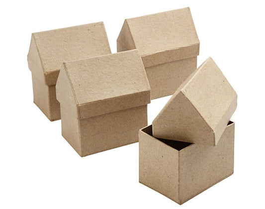 4 House Shaped 10.5cm Paper Mache Boxes to Decorate | Papier Mache Boxes