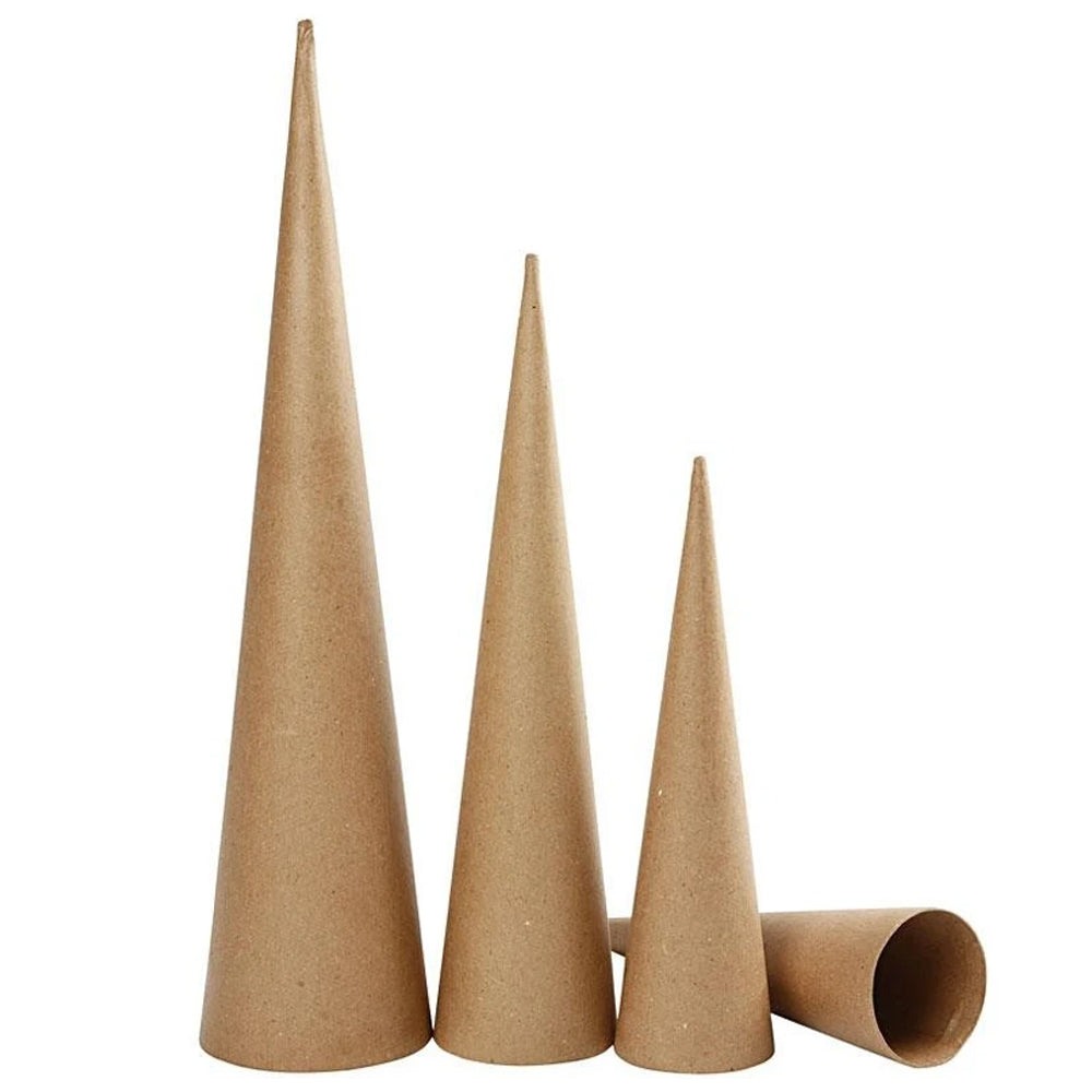 3 Assorted Paper Mache Cones to Decorate 30, 40 & 50cm Tall | Papier Mache