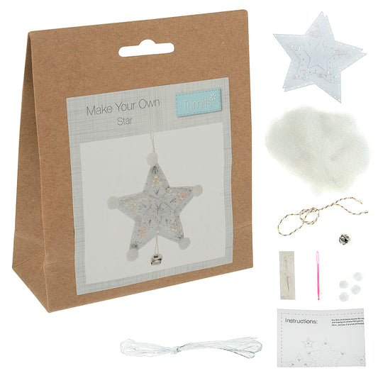 Sewing Kit to Make a Silver Felt Star Christmas Decoration