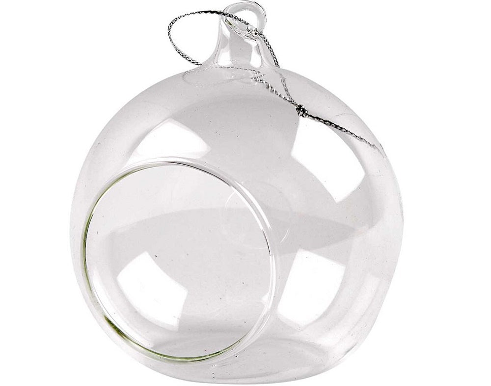 6 Clear 80mm Glass Open Front Christmas Bauble Ornaments for Tree Decoration