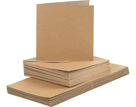 50 Natural 15cm Square Cards and Envelopes for Card Making Crafts