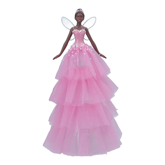 Black Skinned Fairy | Pink Dress | Gisela Graham Large Christmas Tree Topper | 28cm Tall