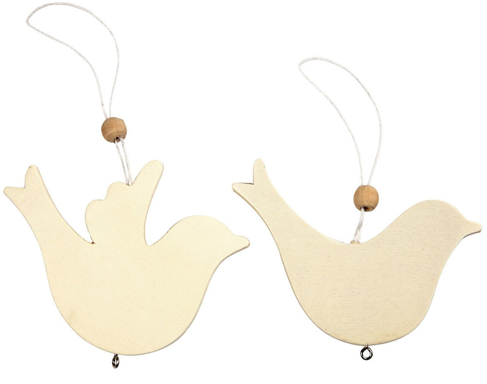 10 Assorted Hanging Wooden Dove or Bird Shapes to Decorate for Crafts