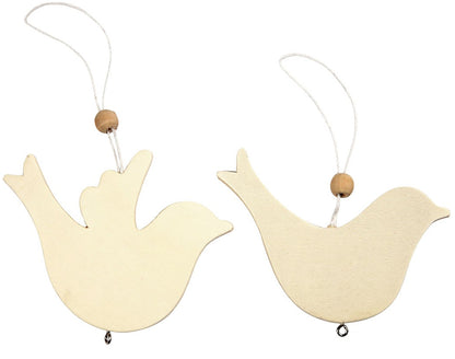 10 Assorted Hanging Wooden Dove or Bird Shapes to Decorate for Crafts