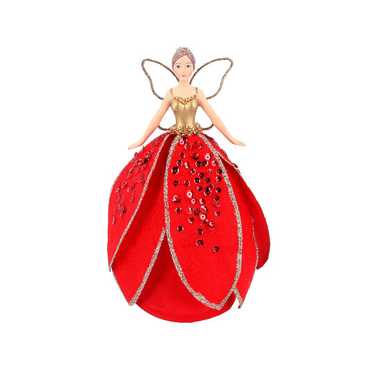 NEW - Red & Gold Flower Fairy | Gisela Graham Christmas Tree Topper | 20cm Tall