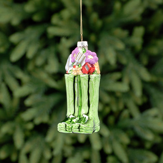 NEW - Garden Wellies Glass Ornament | Christmas Tree Decoration