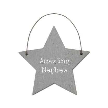 Amazing Nephew - Mini Wooden Hanging Star | Cracker Filler | Mini Gift