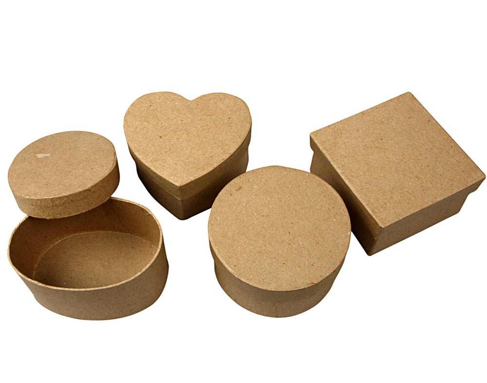 4 Medium Assorted Shapes Paper Mache Boxes for Crafts | Papier Mache Boxes